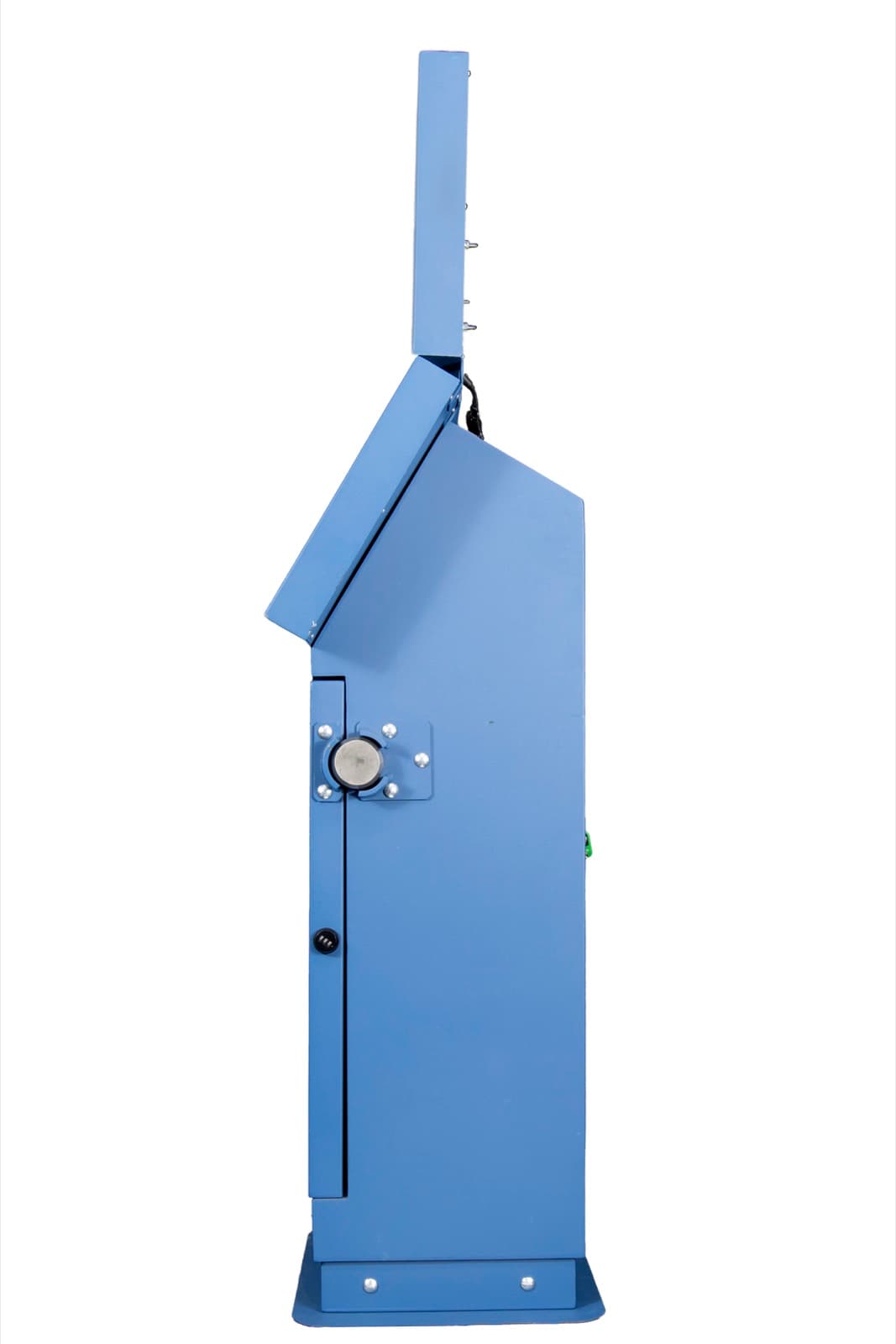 SafePoint Kiosk dual-screen cabinet in blue, side view